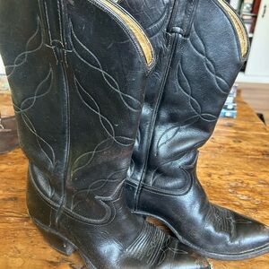 Tony Lama Black Leather Cowboy Boots